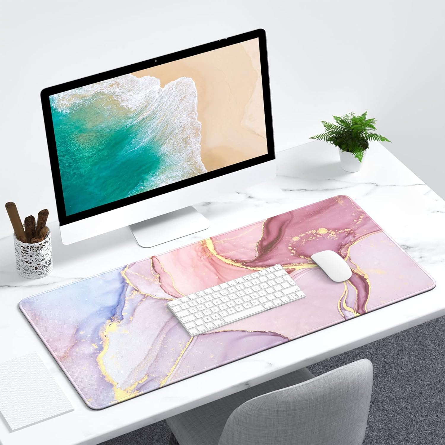 Leather Desk Pad - 대형 마우스 패드, 귀여운 핑크색 데스크